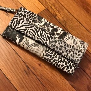 NWOT black and white animal print clutch